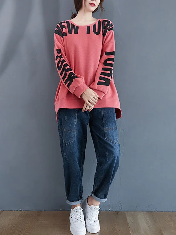 Stylish Letter Print Round-Neck Sweatshirt