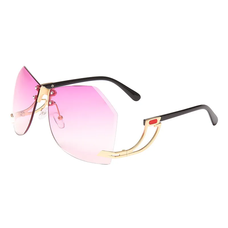 Stylish Rimless Oversized Irregular Wraparound Glasses