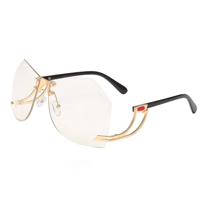 Stylish Rimless Oversized Irregular Wraparound Glasses