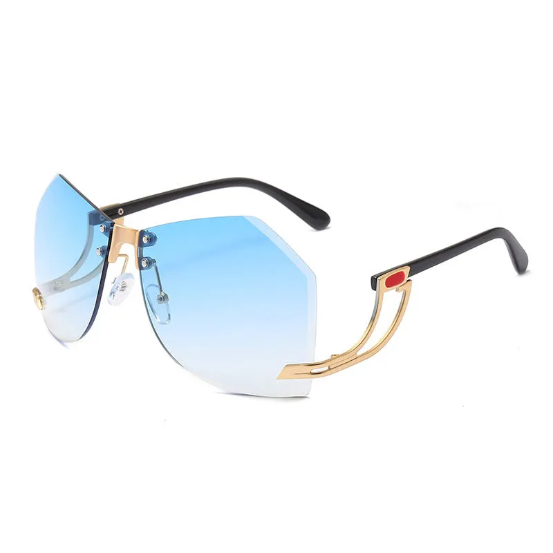 Stylish Rimless Oversized Irregular Wraparound Glasses