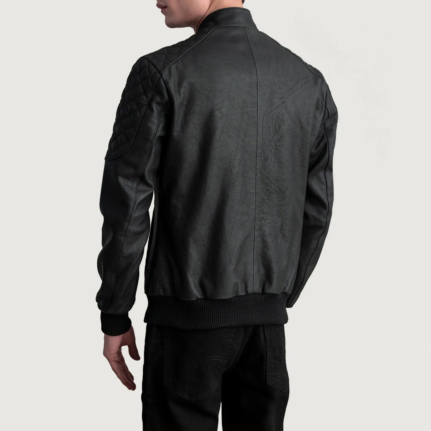 Sven Tumbled Black Leather Bomber Jacket