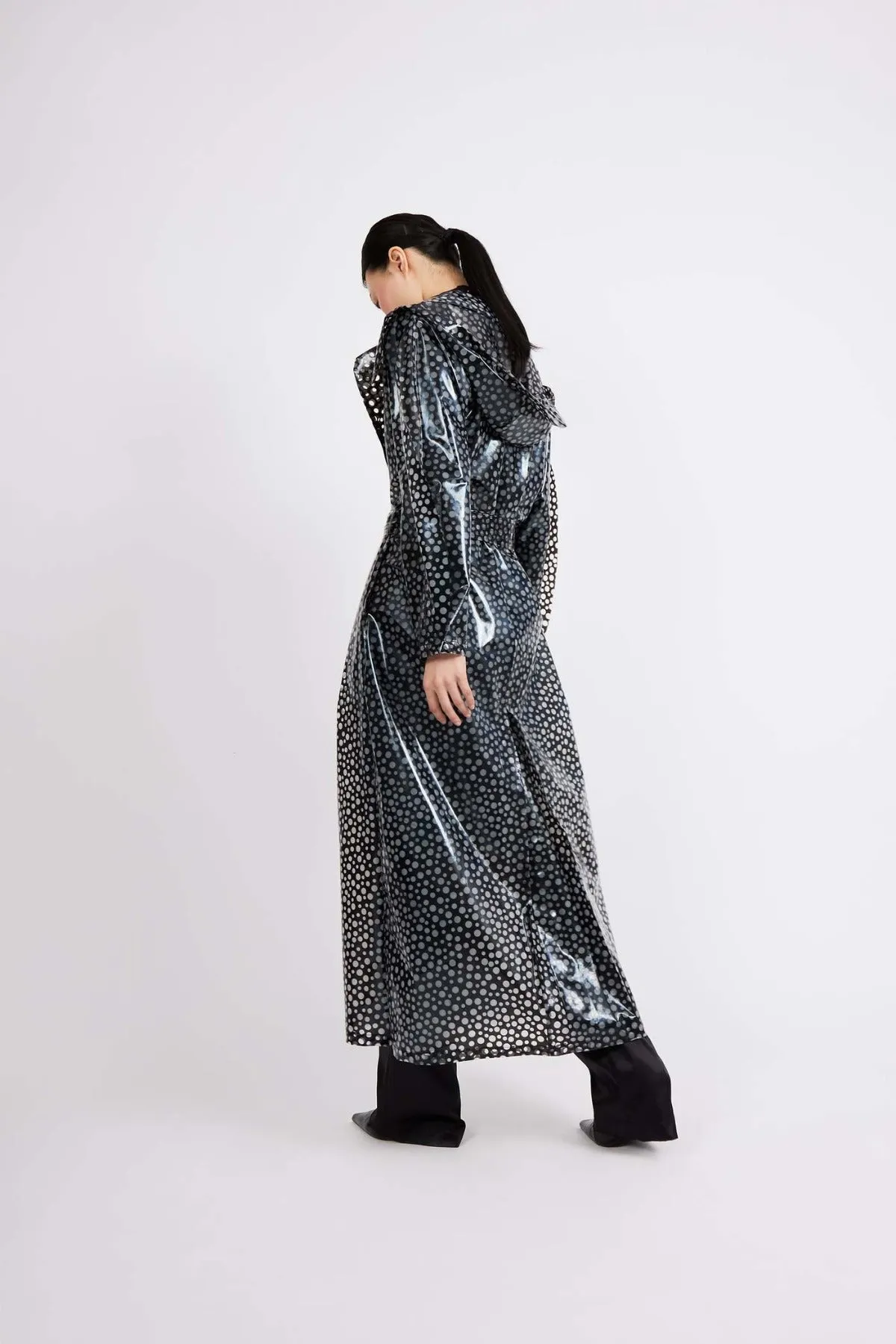 Transparent Polka Dot Vinyl Trench Coat with Hood