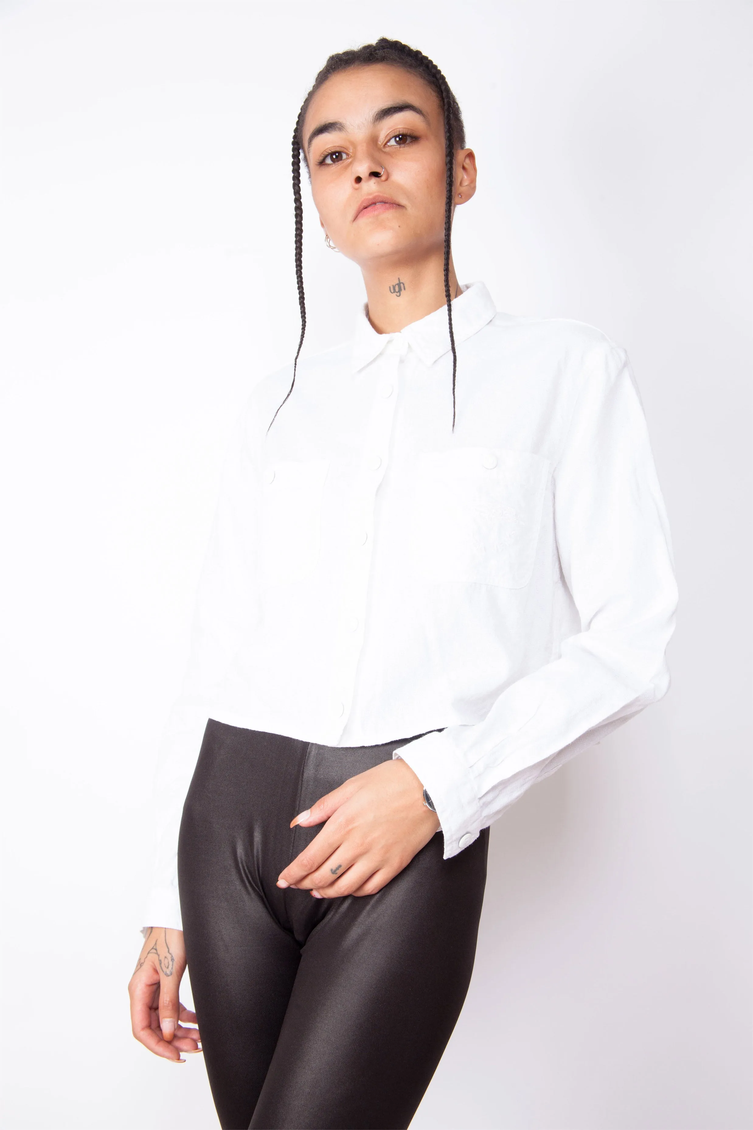 Vintage 90s Krizia Jeans White Cropped Shirt