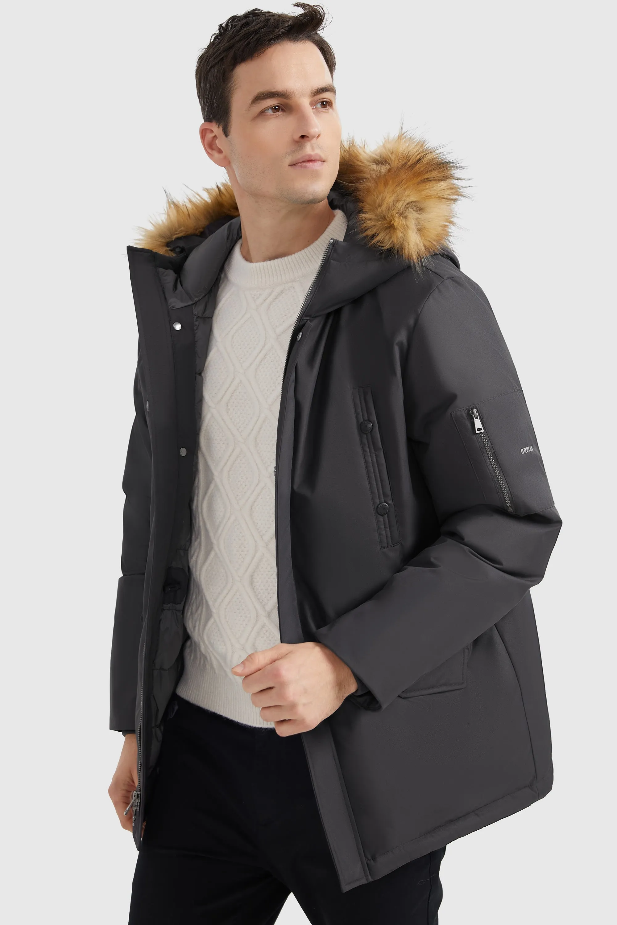 Water-Resistant Down Coat with Faux Fur Hood