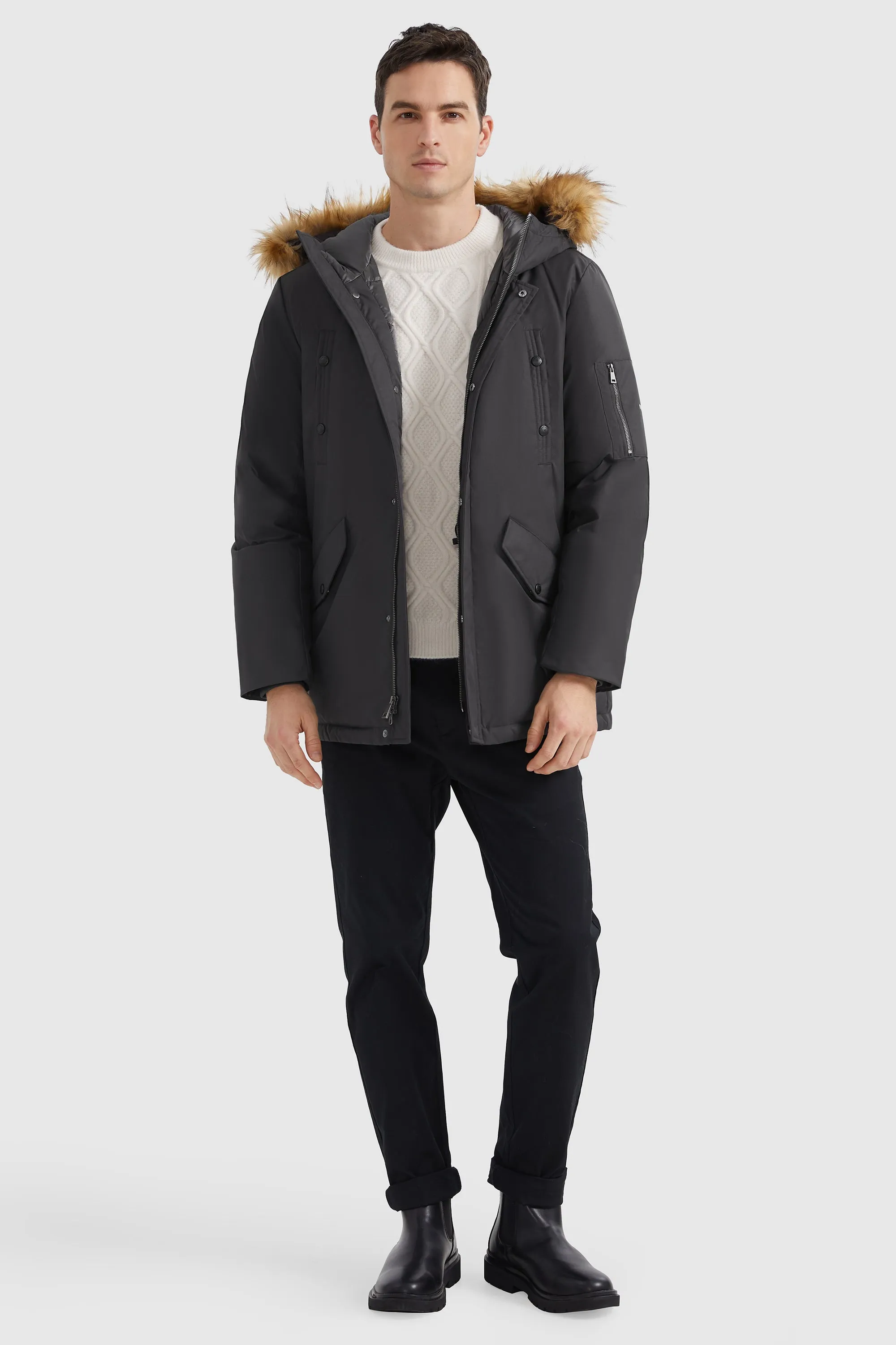 Water-Resistant Down Coat with Faux Fur Hood