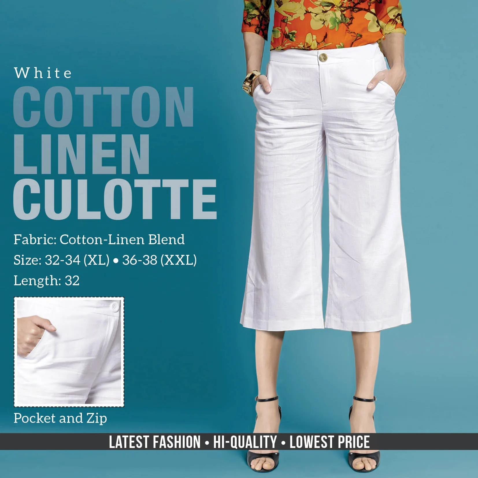 White Linen Cotton Culottes Pant for women