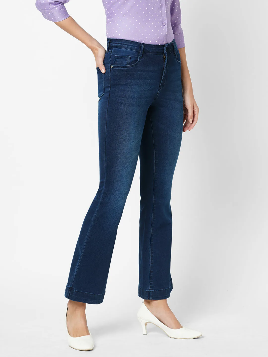 Women High-Rise Mini Flare Jeans