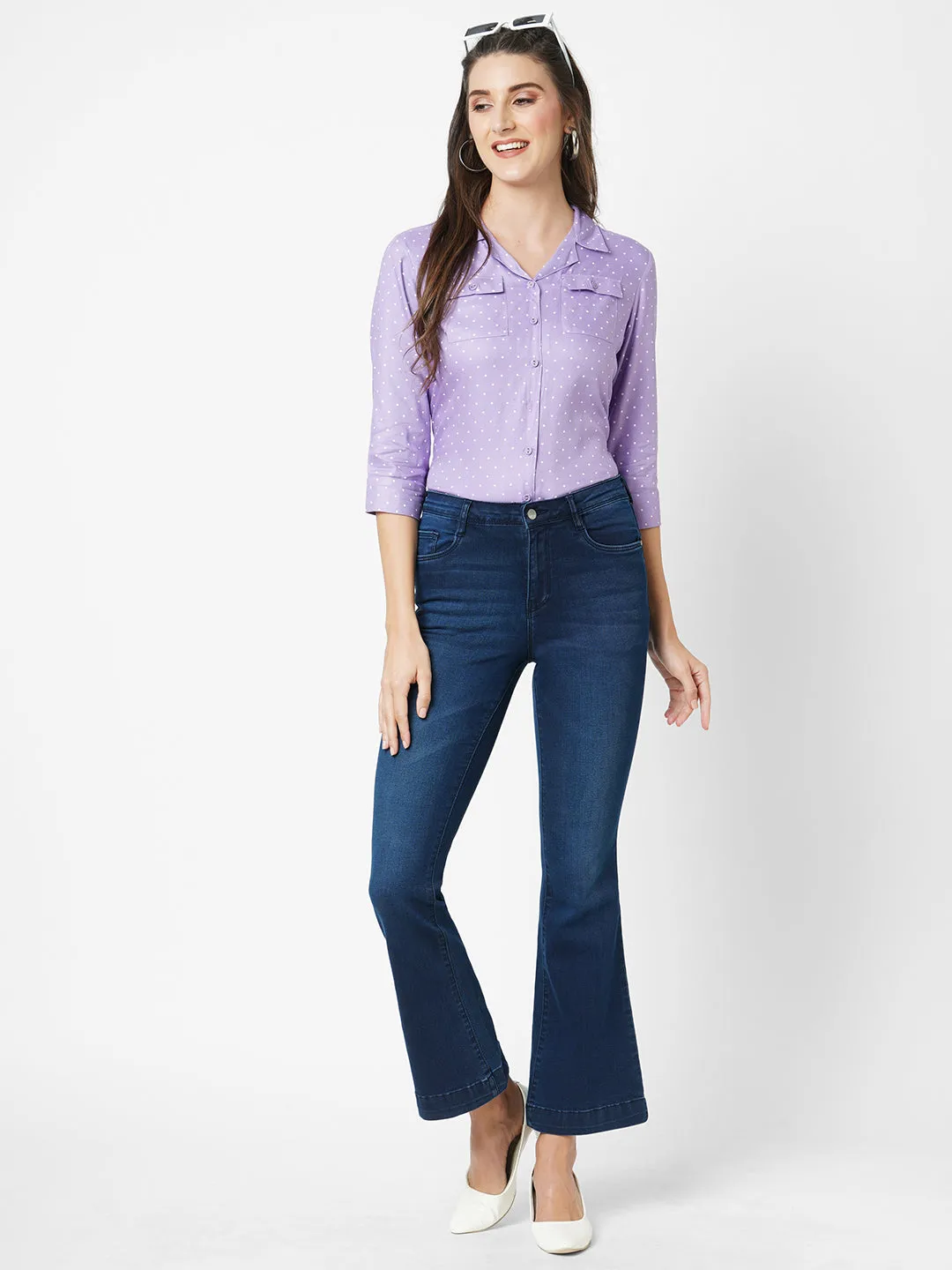 Women High-Rise Mini Flare Jeans