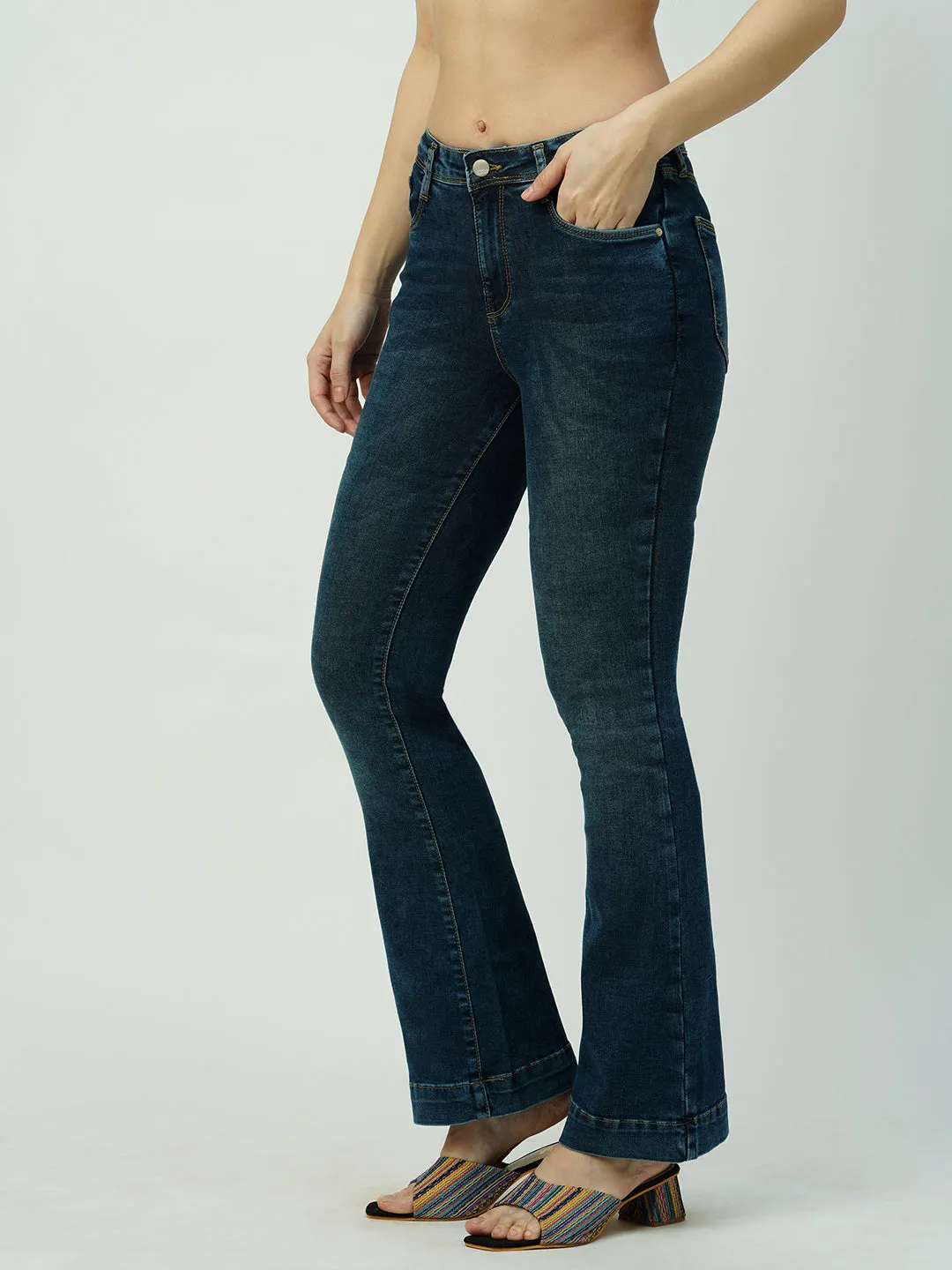 Women High-Rise Mini Flare Jeans