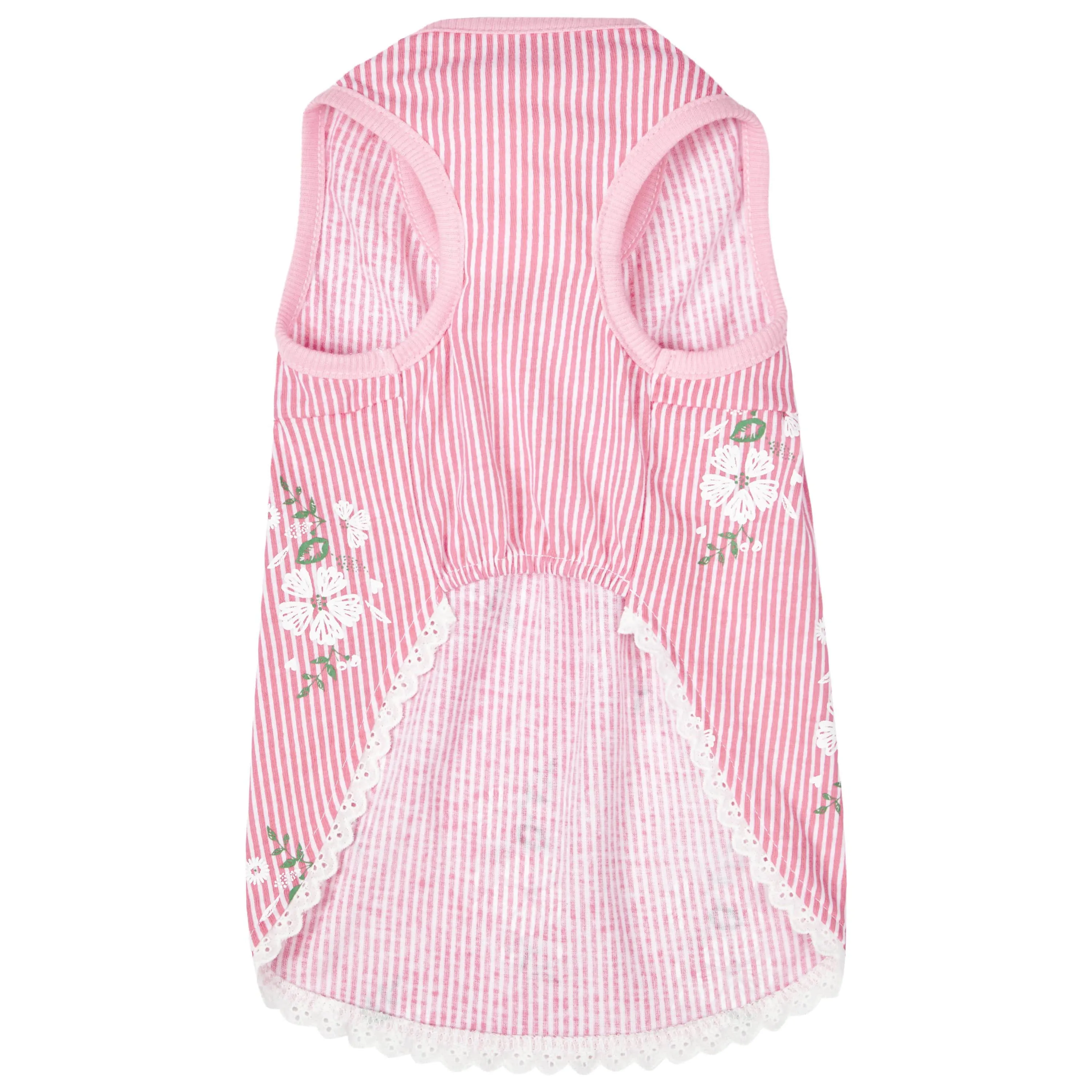 Wonderland Floral Dog Dress in Pink Stripe