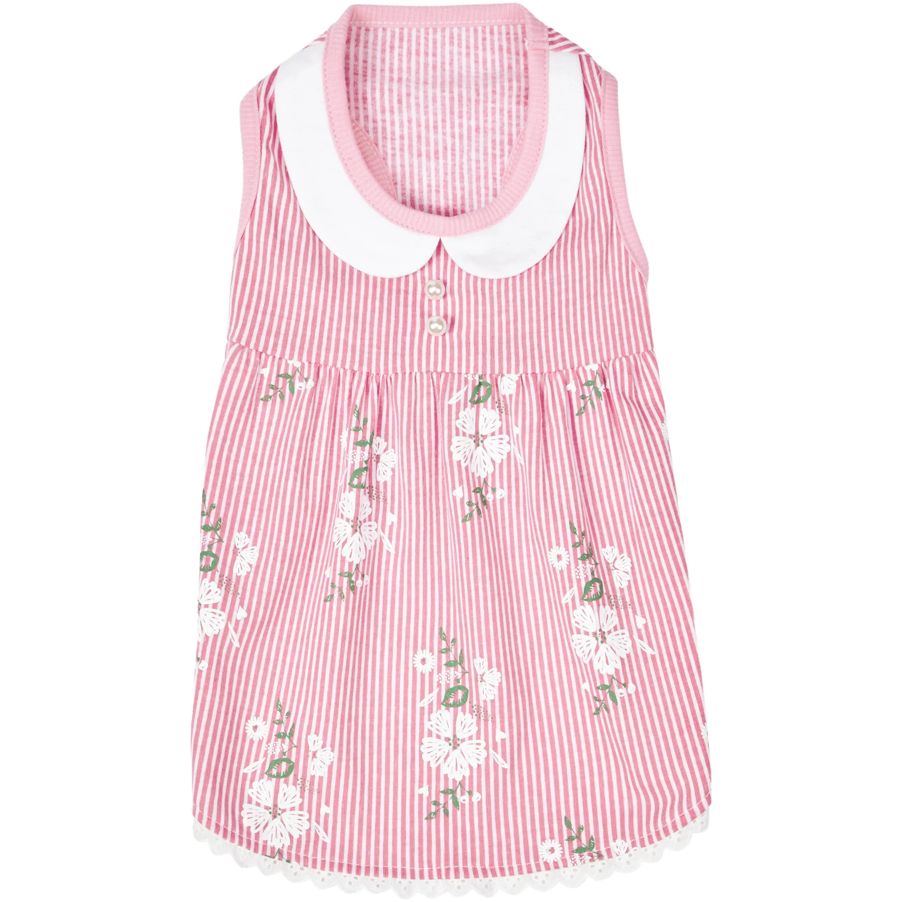 Wonderland Floral Dog Dress in Pink Stripe