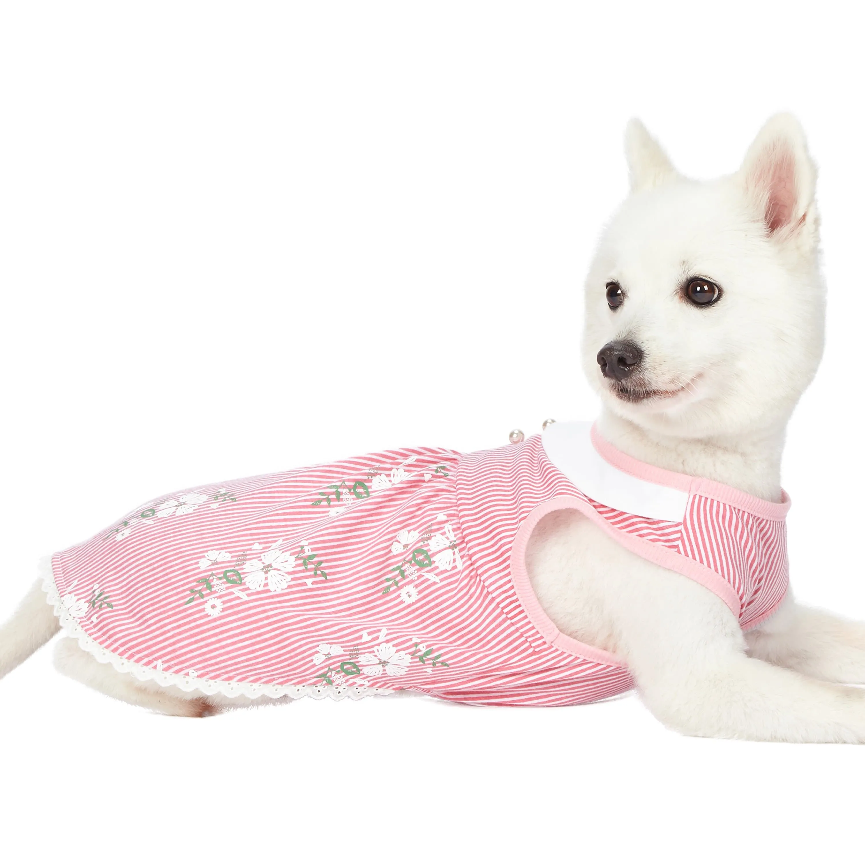 Wonderland Floral Dog Dress in Pink Stripe