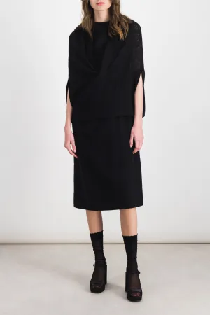 Wool perforated cape dress